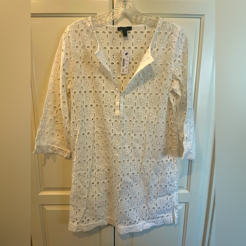 NWT J Crew white eyelet cover up XS